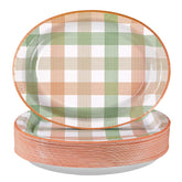 50Pcs Orange Green Plaid Oval Paper Plates - Grencian