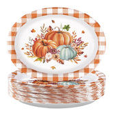 50Pcs Orange Grid Pumpkin Oval Paper Plates - Grencian