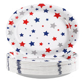 50Pcs Patriotic Star Oval Paper Plates - Grencian