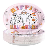 50Pcs Pink Halloween Oval Paper Plates - Grencian