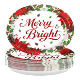 50Pcs Poinsettia Holly Oval Paper Plates - Grencian