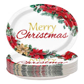 50Pcs Poinsettia Oval Paper Plates - Grencian