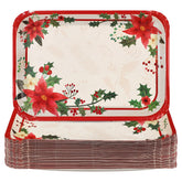 50Pcs Poinsettia Rectangular Paper Platters - Grencian