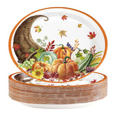 50Pcs Pumpkin Cornucopia Oval Paper Plates - Grencian