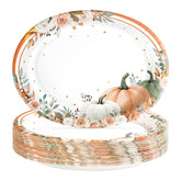 50Pcs Pumpkin and Flower Plaid Oval Paper Plates - Grencian