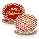 50Pcs Red Gold Foil Stripe Oval Paper Plates - Grencian