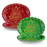 50Pcs Red Green Merry Christmas Oval Paper Plates - Grencian