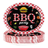 50Pcs Red and Black BBQ Oval Paper Plates - Grencian