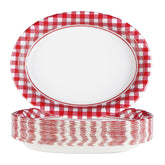 50Pcs Red and White Plaid Oval Paper Plates - Grencian