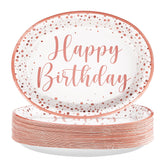 50Pcs Rose Gold Birthday Oval Paper Plates - Grencian