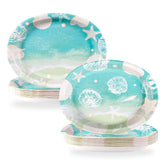 50Pcs Seashell Beach Oval Paper Plates - Grencian