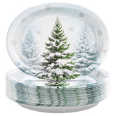 50Pcs Snow Pine Tree Oval Paper Plates - Grencian