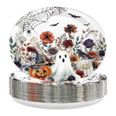 50Pcs Spooky Ghost Pumpkin Wildflower Oval Paper Plates - Grencian