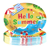 50Pcs Summer Beach Oval Paper Plates - Grencian