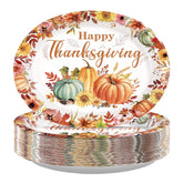 50Pcs Thanksgiving Flower Oval Paper Plates - Grencian