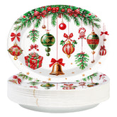 50Pcs Vintage Christmas Ball Oval Paper Plates - Grencian