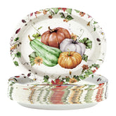 50Pcs Watercolor Fall Leaves Pumpkin Oval Paper Plates - Grencian