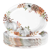50Pcs White Pumpkin Oval Paper Plates - Grencian