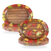 50Pcs Wood Grain Maple Leaf Oval Paper Plates - Grencian