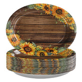 50Pcs Woodgrain Sunflower Oval Paper Plates - Grencian