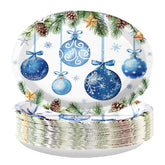 50Pcs Xmas Blue Balls Oval Paper Plates - Grencian