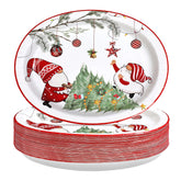 50Pcs Xmas Gnomes Tree Oval Paper Plates - Grencian
