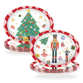 50Pcs Xmas Nutcrackers Tree Oval Paper Plates - Grencian