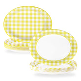 50Pcs Yellow Gingham Oval Paper Plates - Grencian
