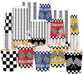 50Pcs Race Car Paper Cups 9oz - Checkered Flag Blue Red Yellow Racing Disposable Hot Cold Cups for Kid Boy Birthday - Grencian
