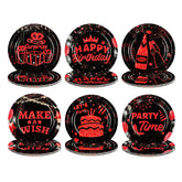 60 Pcs 7-inch Red and Black Birthday Party Plates - Grencian