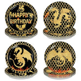 60 Pcs Black Gold Dragon Birthday Party Plates - Grencian