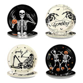 60 Pcs Black and White Skeleton Party Plate - Grencian