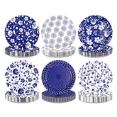 60 Pcs Blue White Floral Party Plates - Grencian