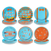 60 Pcs Blue and Orange Tie Party Plates - Grencian