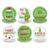 60 Pcs Christmas White Green Party Plates - Grencian