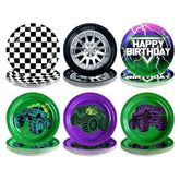 60 Pcs Green Purple Monster Themed Truck Party Plates - Grencian