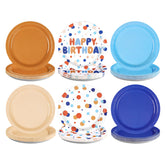 60 Pcs Orange Blue Colorful Dots Party Plates - Grencian