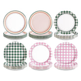 60 Pcs Pink Green Gingham Party Plates - Grencian