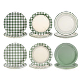 60 Pcs Sage Green Gingham Party Plates - Grencian