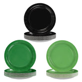 60 Pcs Solid Green Black Party Plates - Grencian