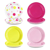 60 Pcs Solid Pink Rose Polka Dots Party Plates - Grencian