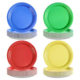 60 Pcs Solid Red Green Blue Yellow Party Plates - Grencian