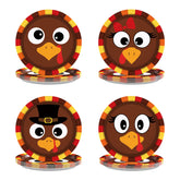 60 Pcs Thanksgiving Turkey Face Party Plates - Grencian
