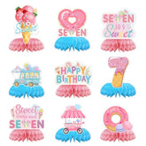 9 Pcs Donut 7th Birthday Honeycomb Centerpieces - Grencian