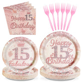 96 Pcs 15th Girls Birthday Party Supplies Tableware Set - Grencian