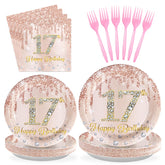 96 Pcs 17th Birthday Party Plates and Napkins - Grencian