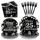 96 Pcs 25th Wedding Anniversary Party Plates and Napkins - Grencian