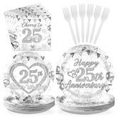 96 Pcs 25th Wedding Anniversary Party Plates and Napkins - Grencian