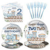 96 Pcs 2nd Train Birthday Party Plates and Napkins - Grencian