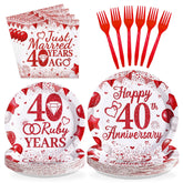 96 Pcs 40th Wedding Anniversary Party Plates and Napkins - Grencian